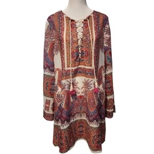 EUC Nanette Lepore Boho Silk Lace Up Paisley Dress